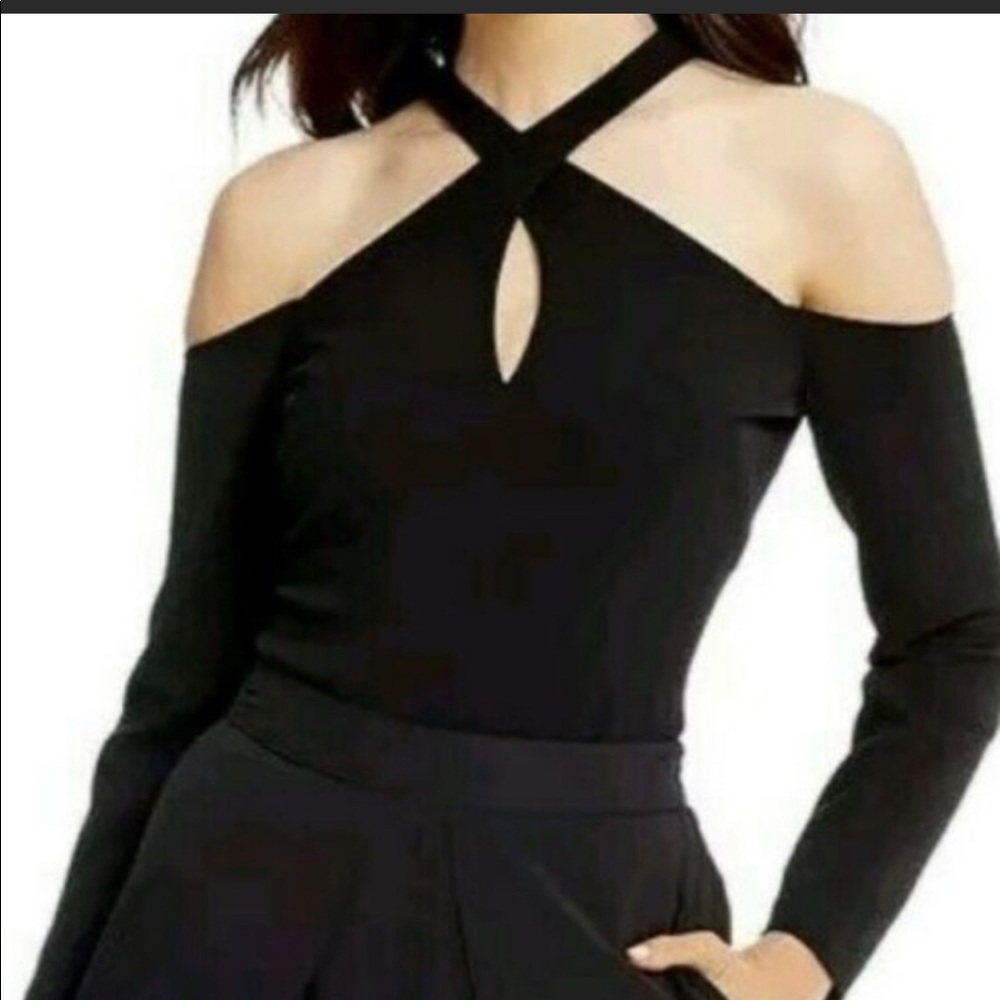 Badgley Mischka Bodysuit Cold Shoulder Black Sexy - Picture 1 of 6